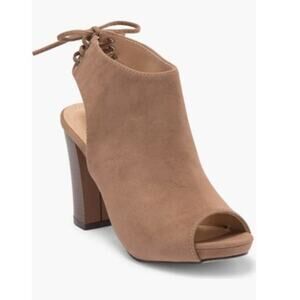 Chase + Chloe Marcy Lace Up Open Toe Western Bootie Taupe Suede Women's Size 8.5